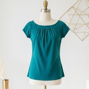 RW&CO| Teal Green Boat Neck Cap Sleeve Fitted Cotton Top Size  US Small